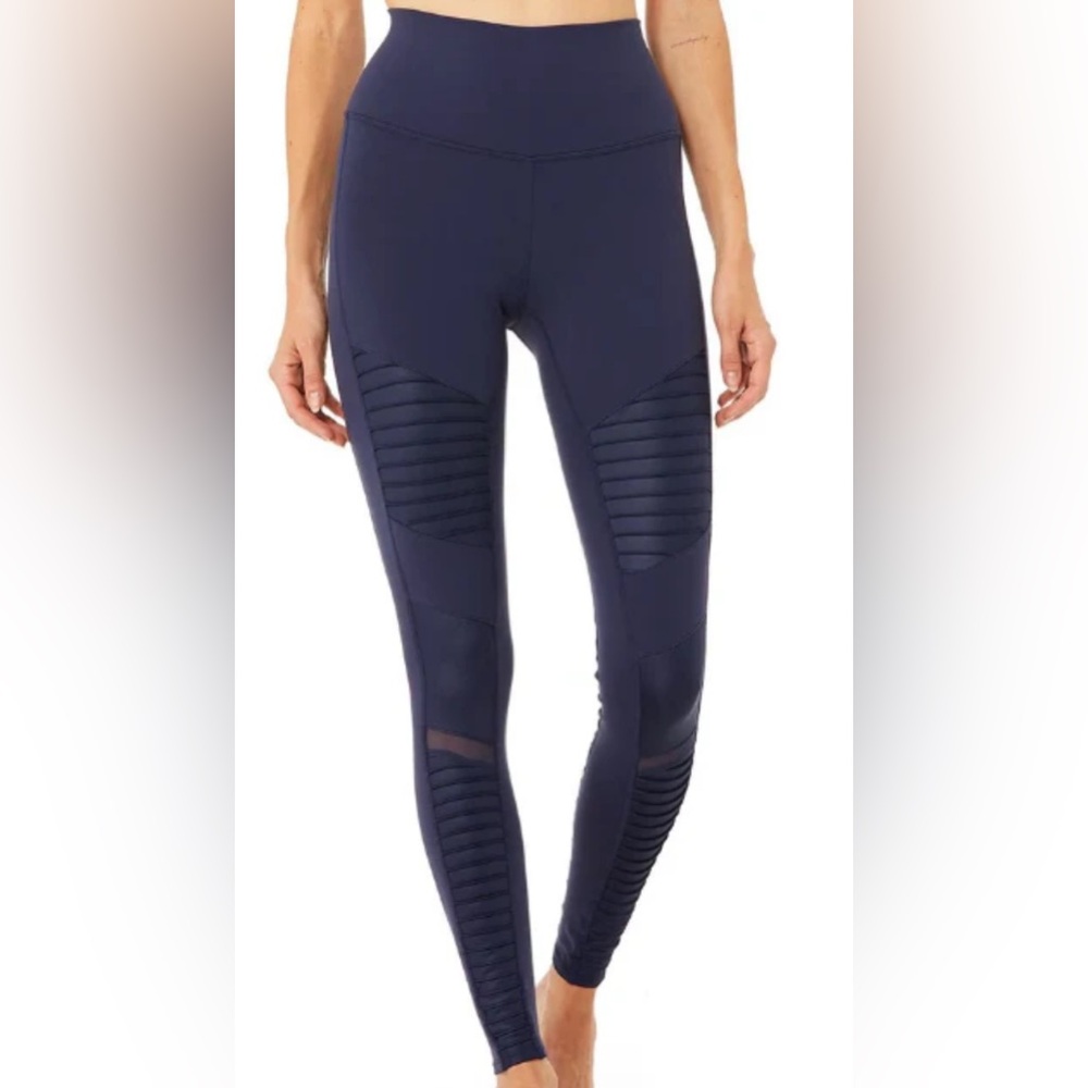 Alo Yoga Navy High-Waisted Leggings with Mesh Panels